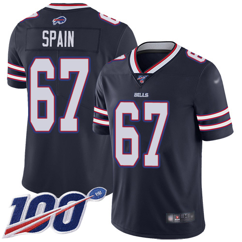 Men Buffalo Bills 67 Quinton Spain Limited Navy Blue Inverted Legend 100th Season NFL Jersey